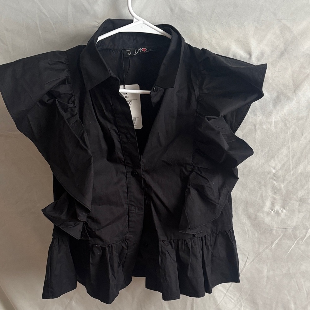 Elegant Black Ruffled Blouse